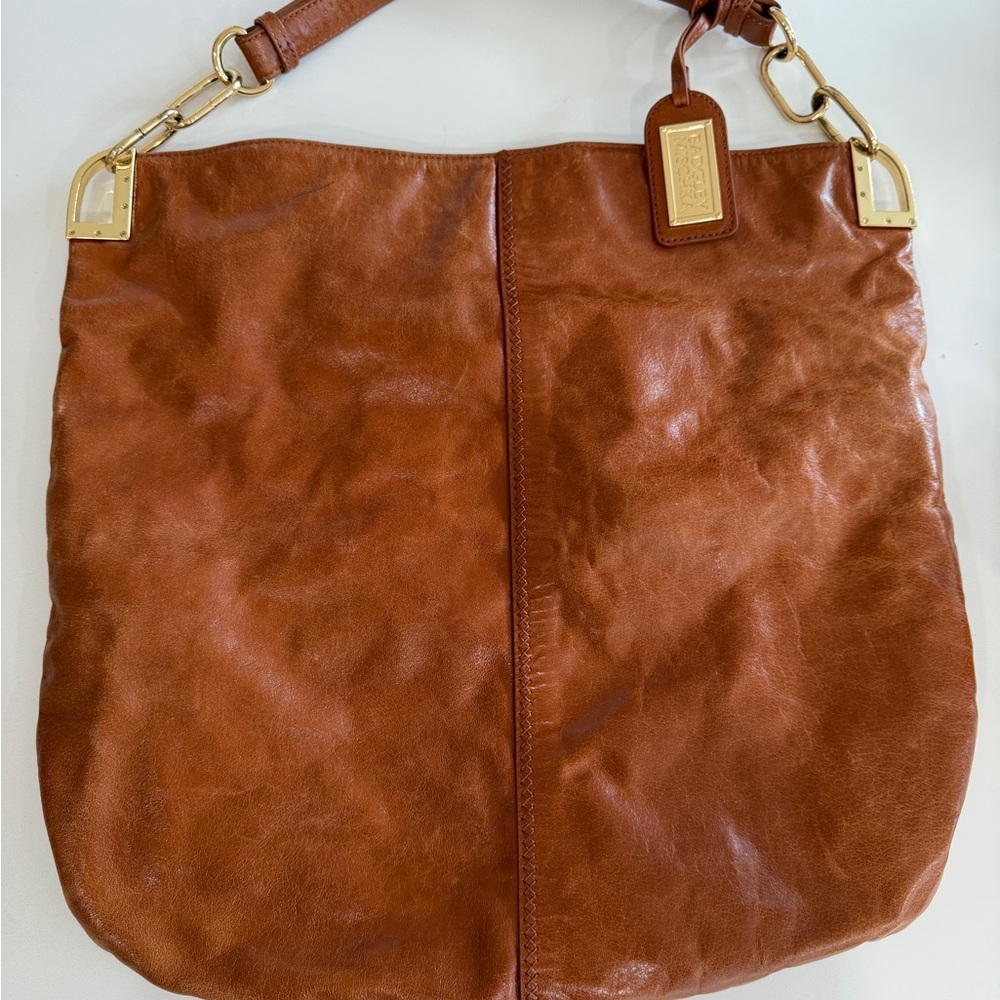 Badley Mischka Cognac Shoulder Bag Purse Chain Hardware Faux Leather